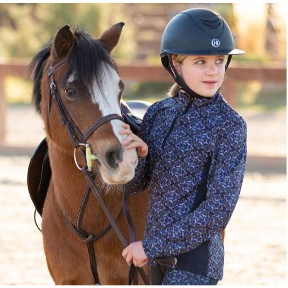 NEW Kerrits Kids Large Cross‎ Trainer Fleece Tech Top Equestrian Horse Print